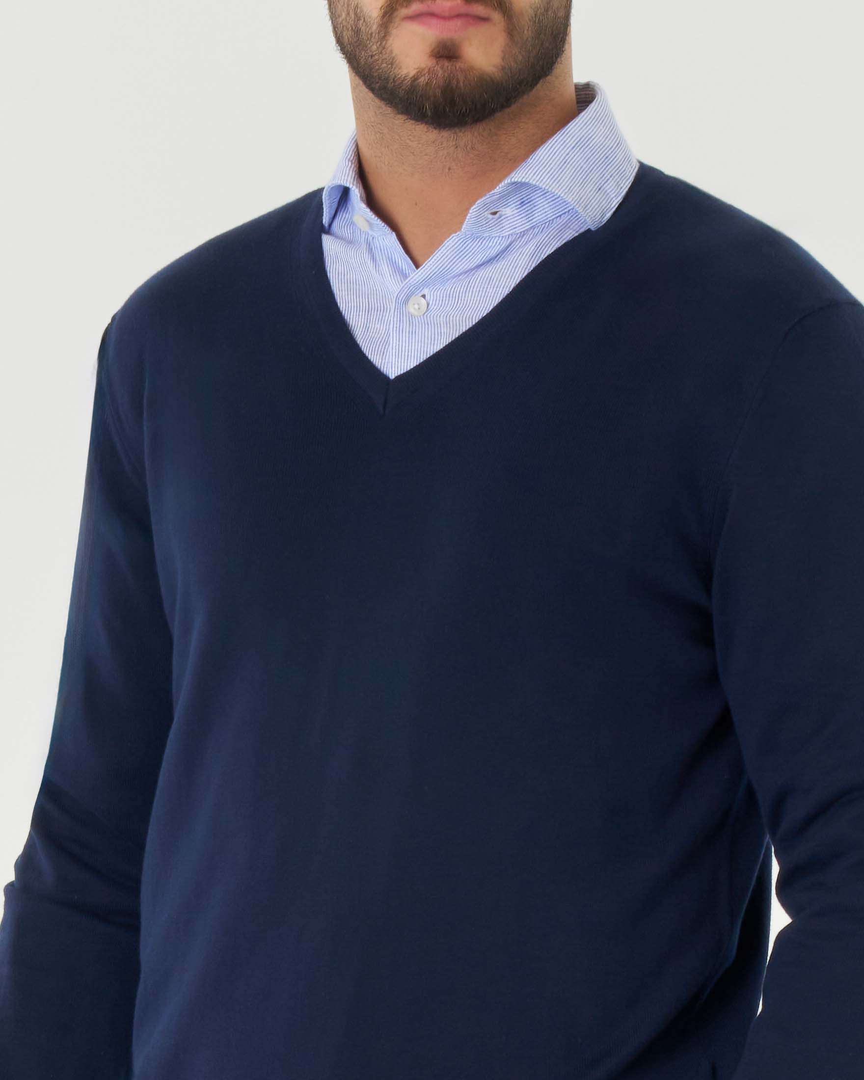 Maglia Pellizzari blu scollo a V in puro cotone made in Italy image