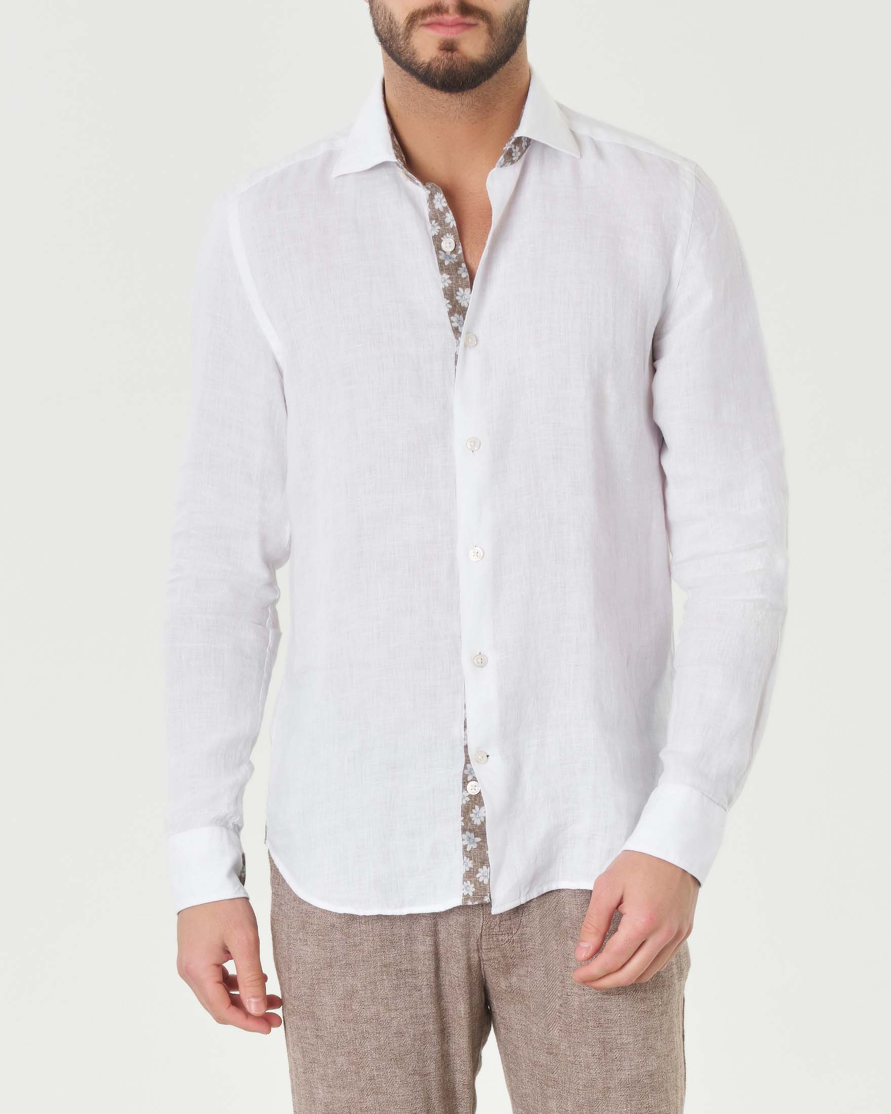 Camicia bianca in puro lino con collo alla francese