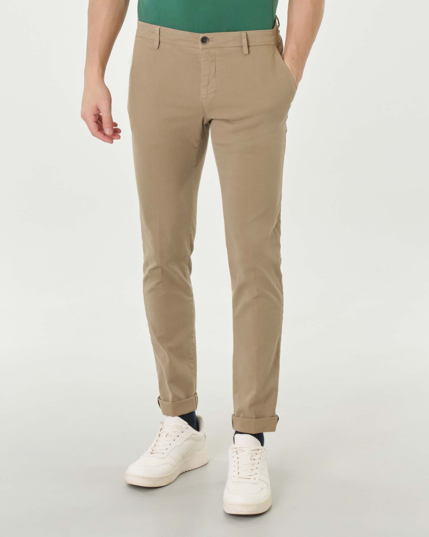 Pantalone chino Levanto fango in tessuto a rombetti di cotone stretch