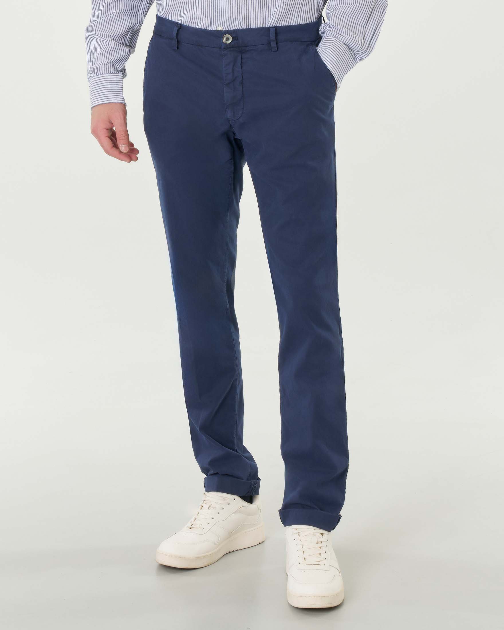 Pantalone chino Levanto blu in misto lyocel e cotone stretch micro riga