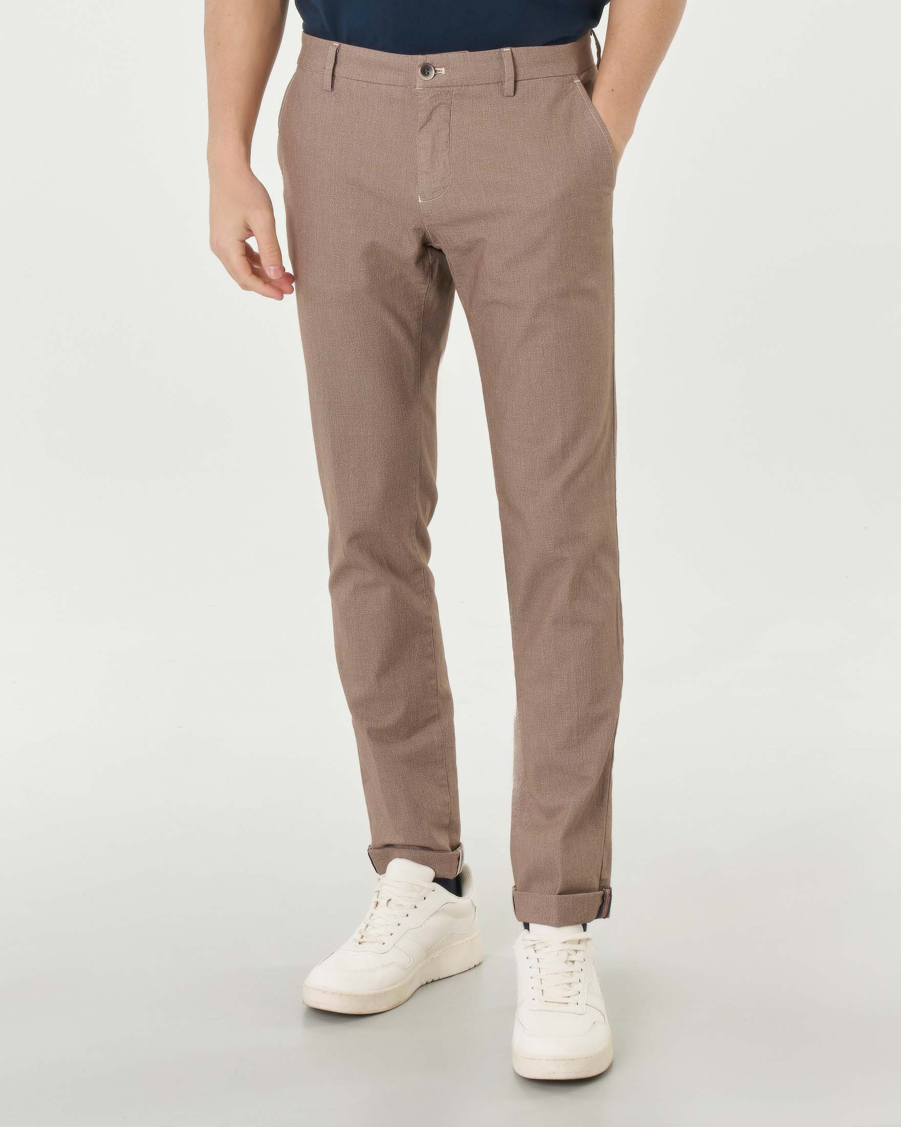 Pantalone chino Levanto noce in cotone stretch occhio di pernice