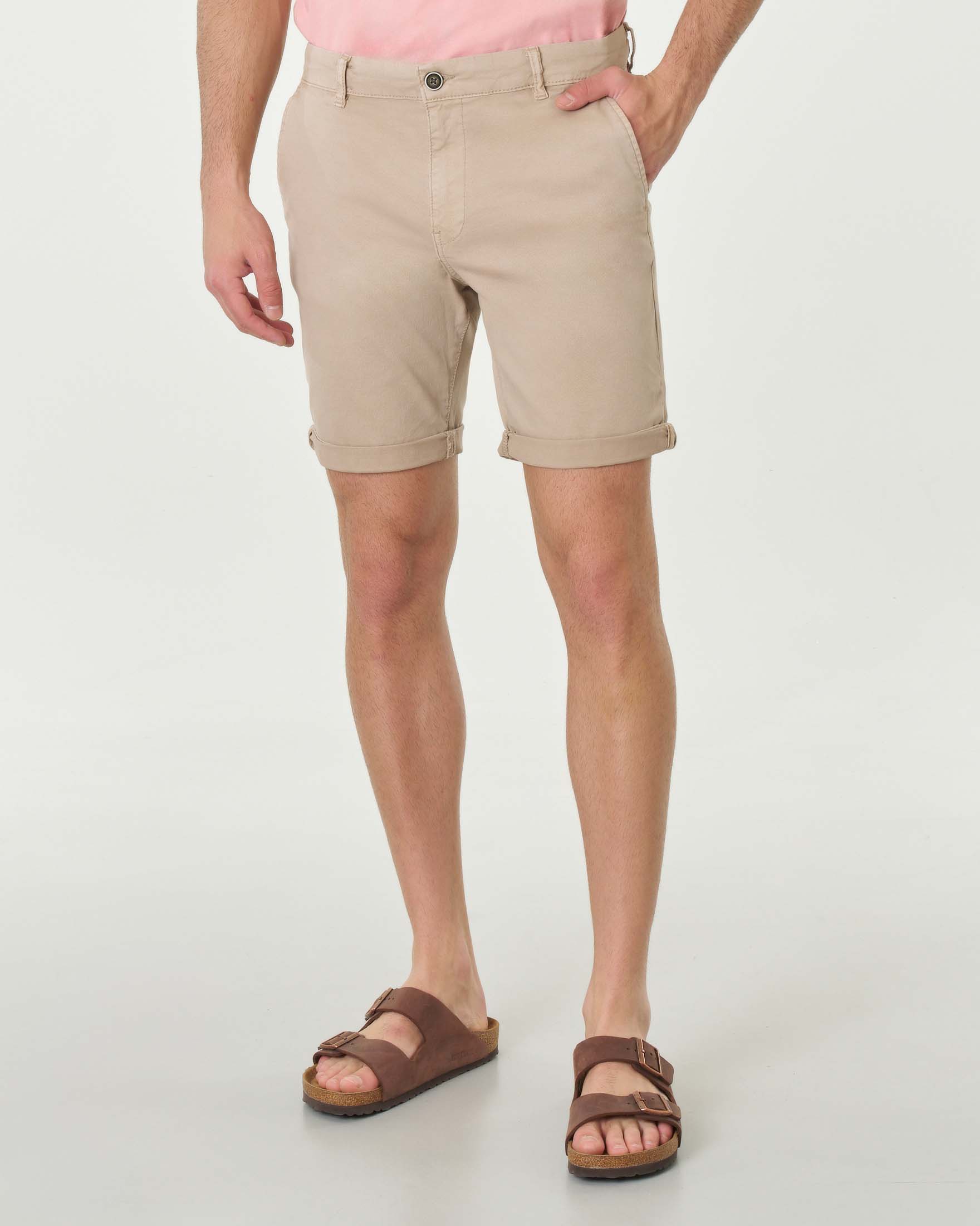 Bermuda chino beige slim fit in cotone stretch armaturato