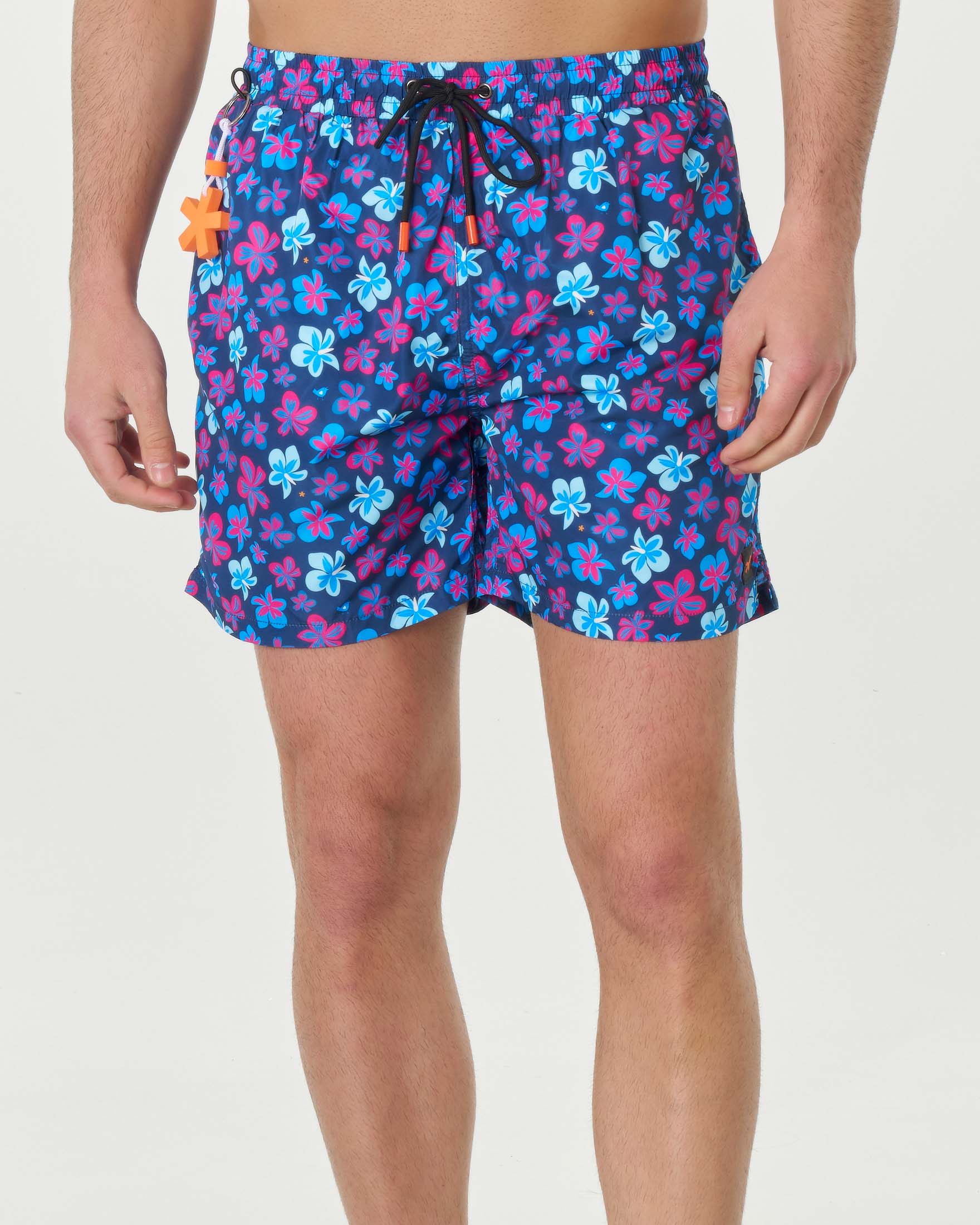Boxer mare blu con stampa grafica floreale