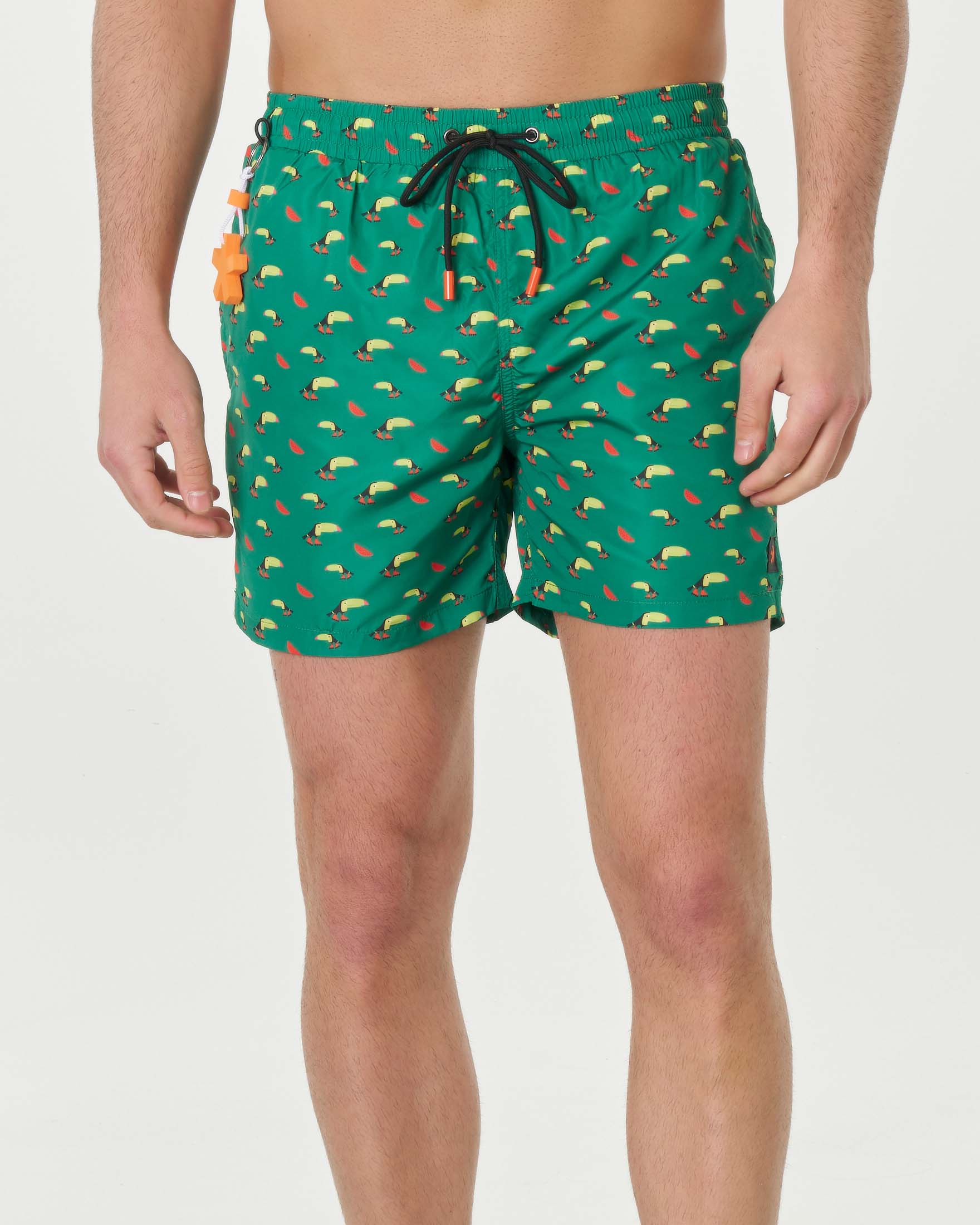 Boxer mare verde con stampa grafica tucani