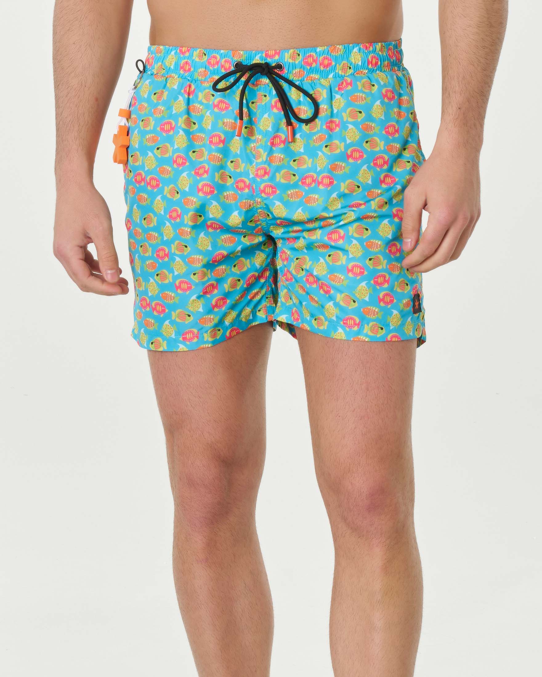 Boxer mare azzurro con stampa grafica pesci