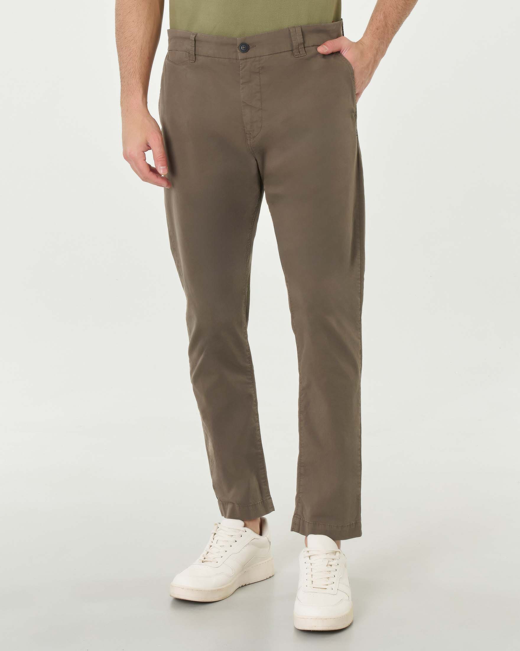 Pantalone chino fango in gabardina di cotone stretch