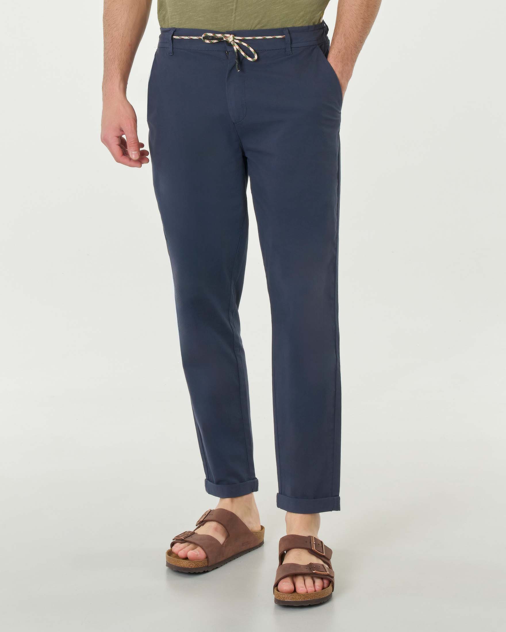 Pantalaccio blu in popeline di cotone stretch
