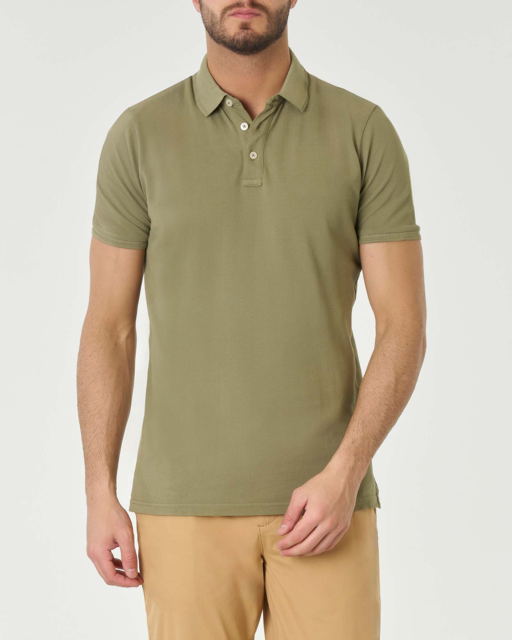 Polo verde militare mezza manica in piquè di cotone