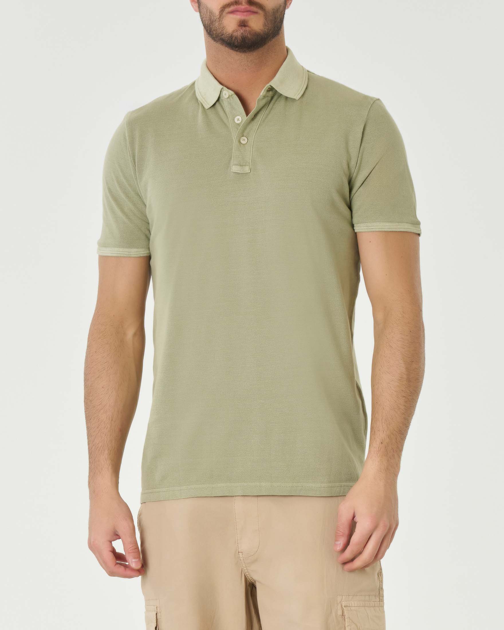 Polo verde salvia mezza manica in piquè di cotone