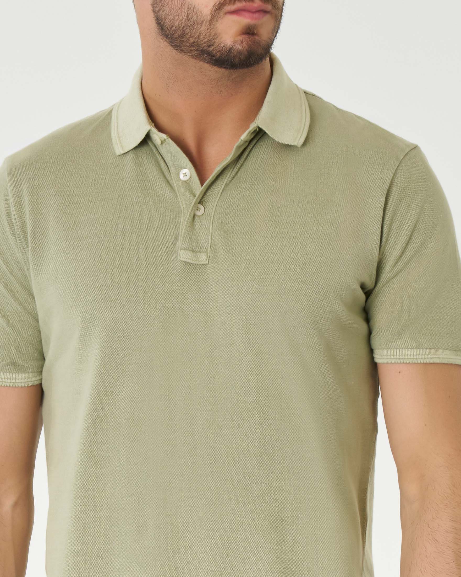 Polo verde salvia mezza manica in piquè di cotone image