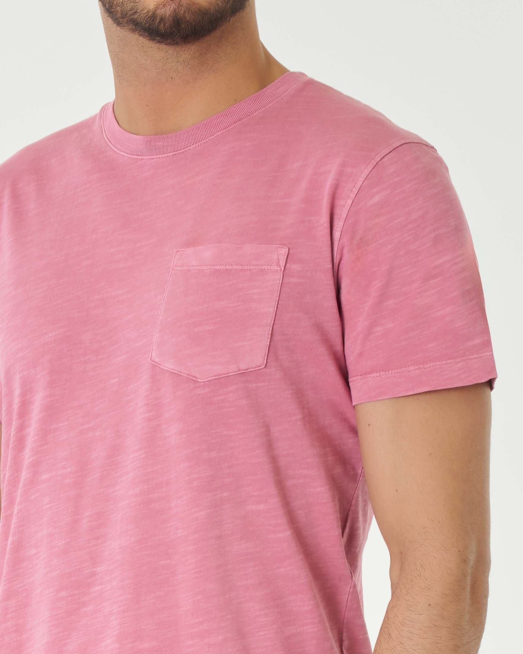 T-shirt rosa mezza manica in cotone fiammato con taschino al petto image