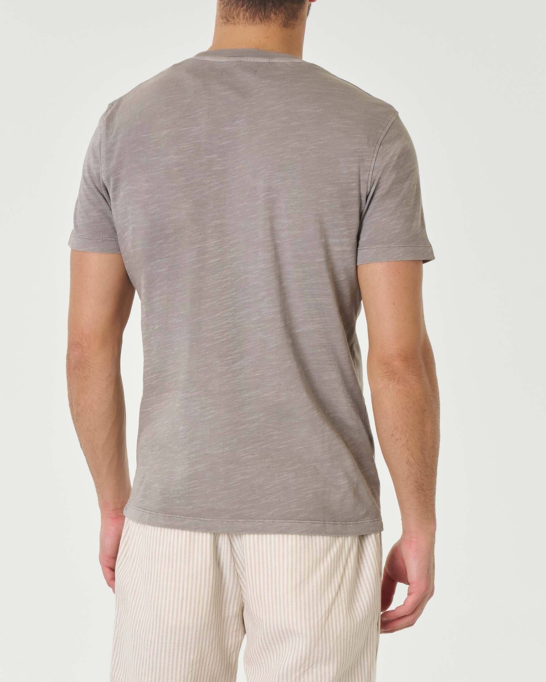 T-shirt grigia mezza manica in cotone fiammato con taschino al