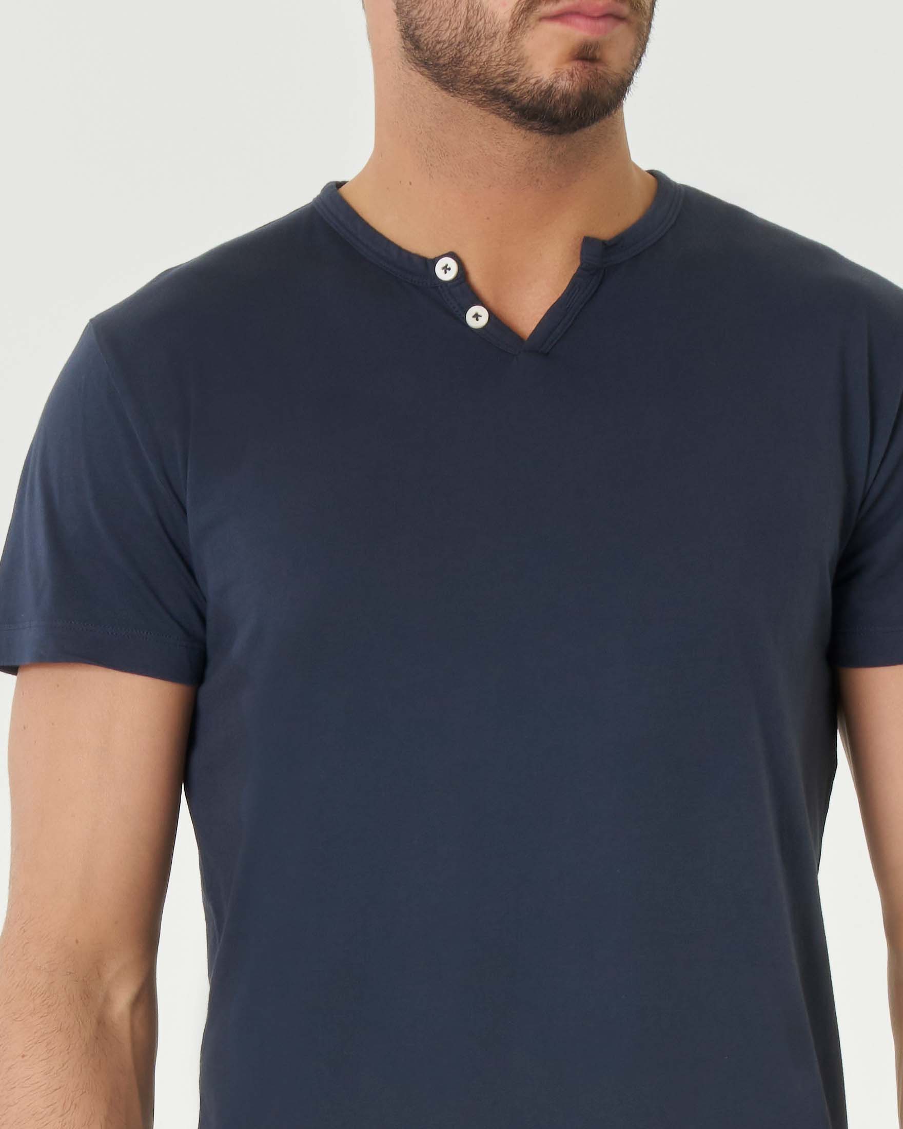 T-shirt serafino blu mezza manica in cotone fiammato image