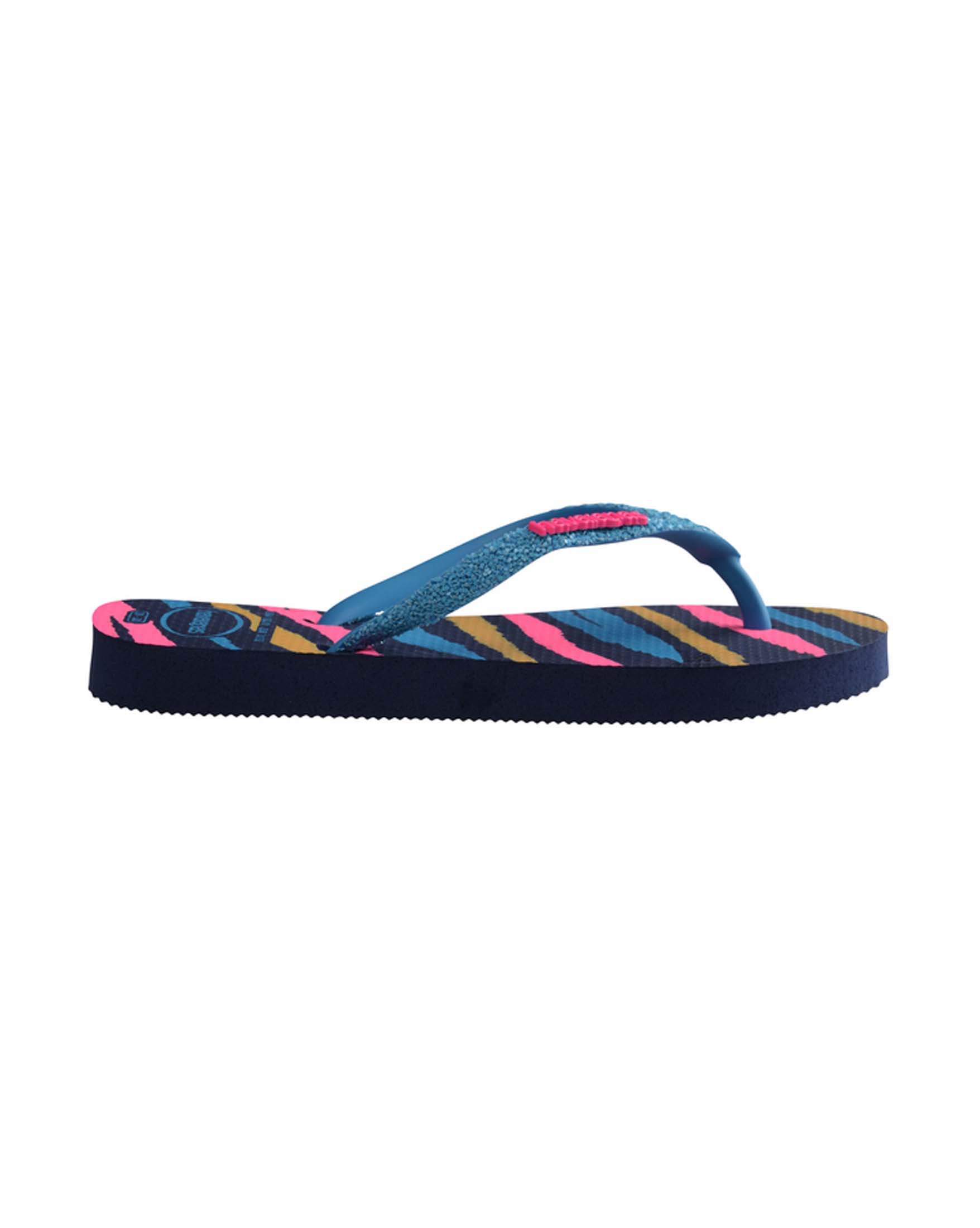 Havaianas Kids Slim Glitter con stampa zebrata multicolor e fascetta azzurra glitterata 