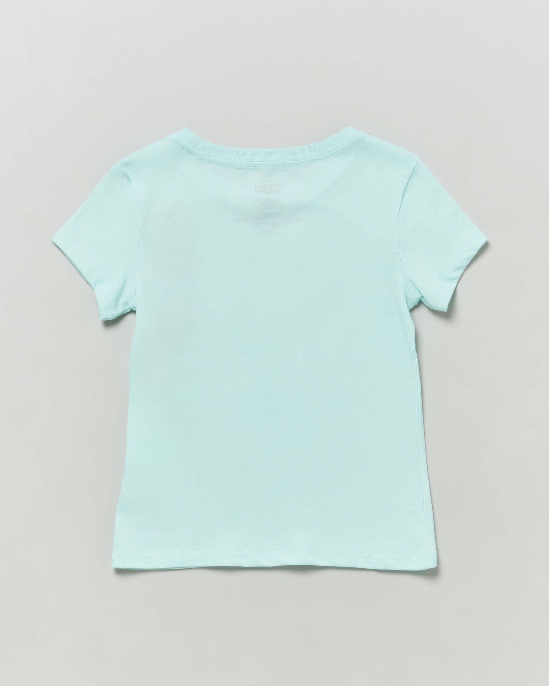 T-shirt verde acqua a maniche corte con logo batwing rosa 