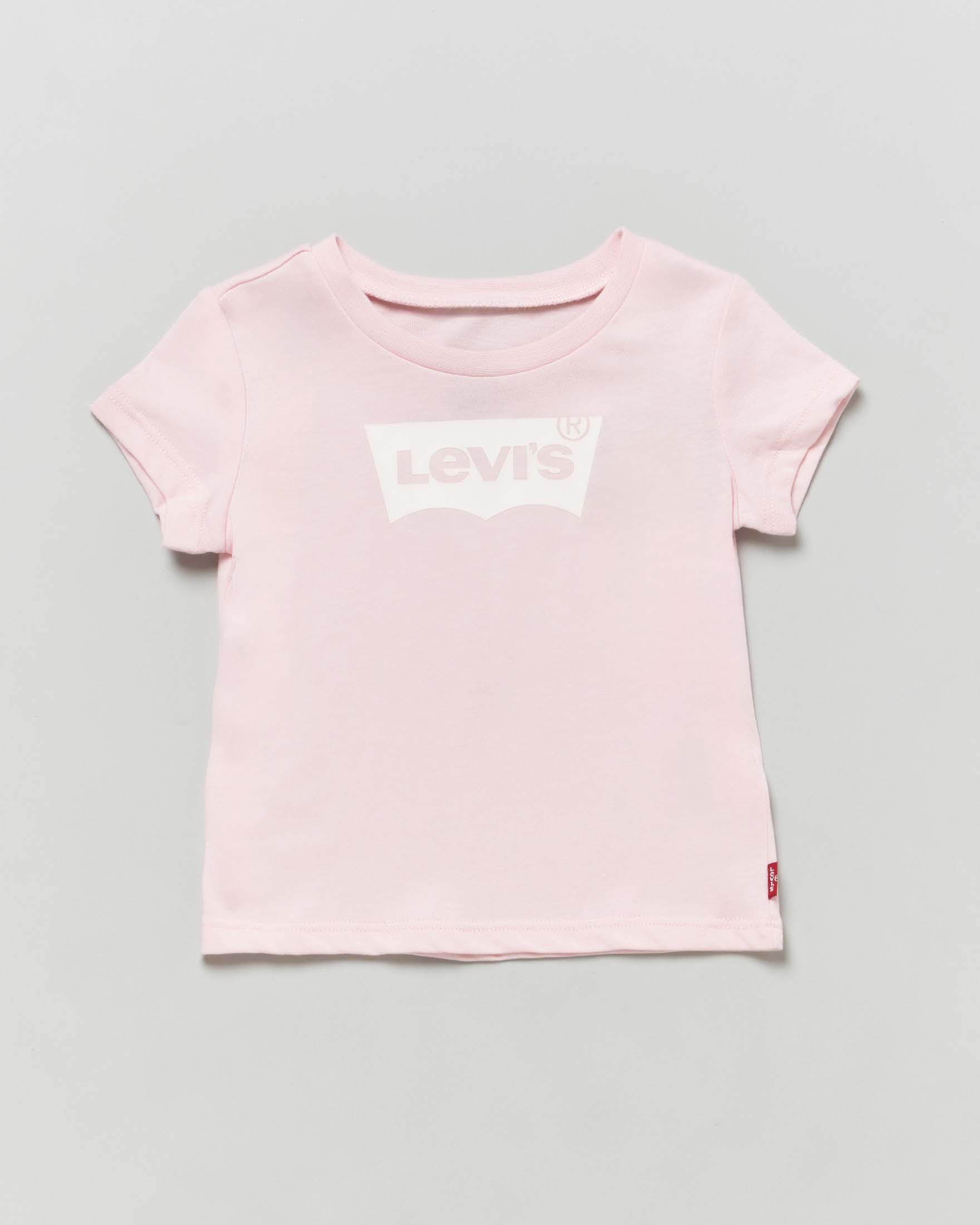 T-shirt rosa a maniche corte con logo batwing bianco