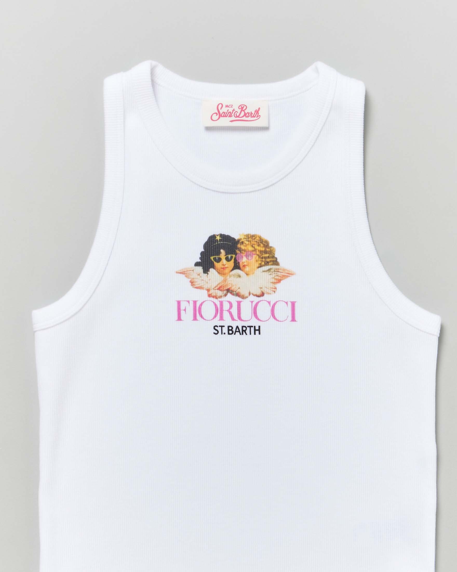 Canotta bianca a costine con stampa Fiorucci  image