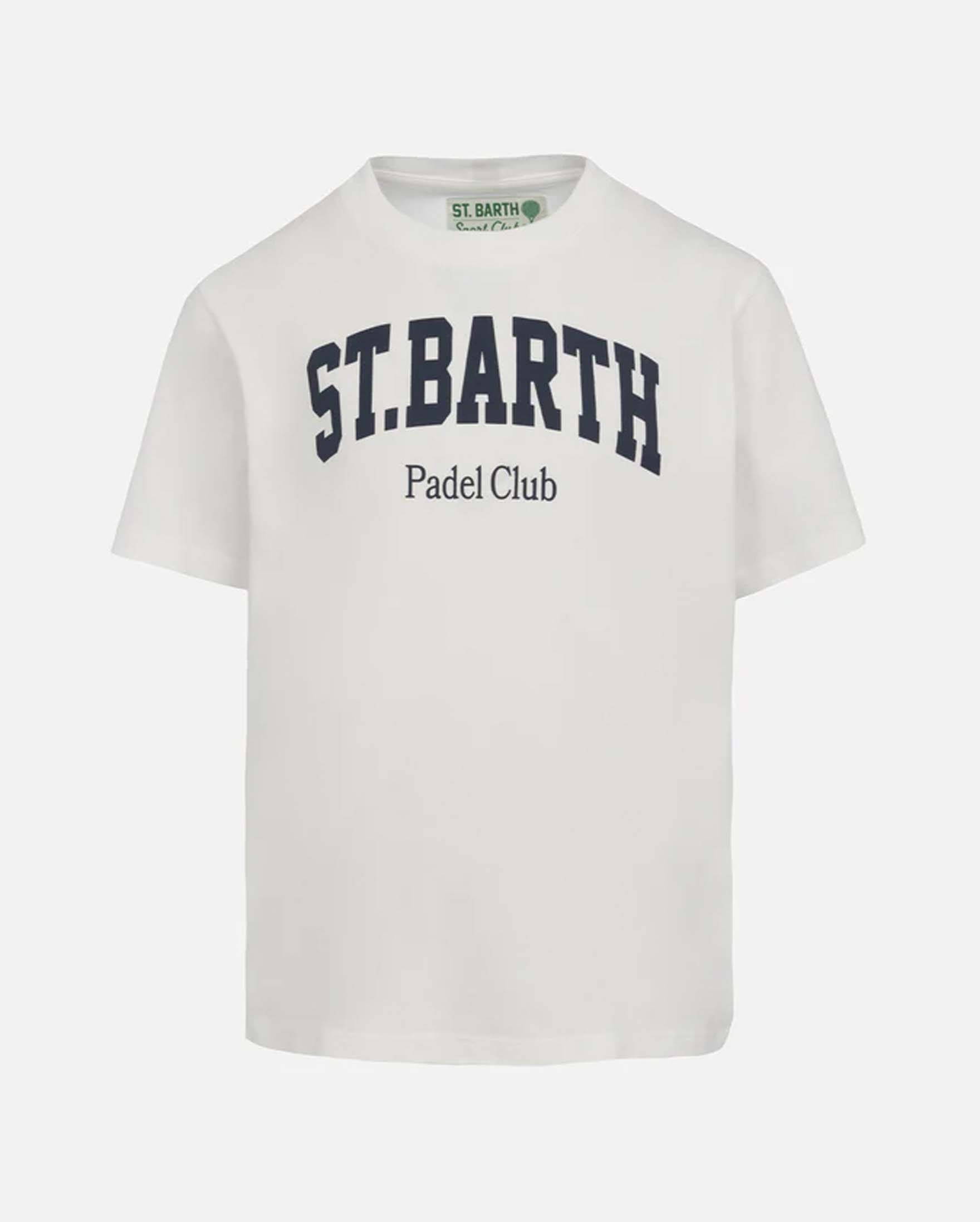 T-shirt bianca MC2 Saint Barth in cotone con stampa St. Barth Padel Club blu