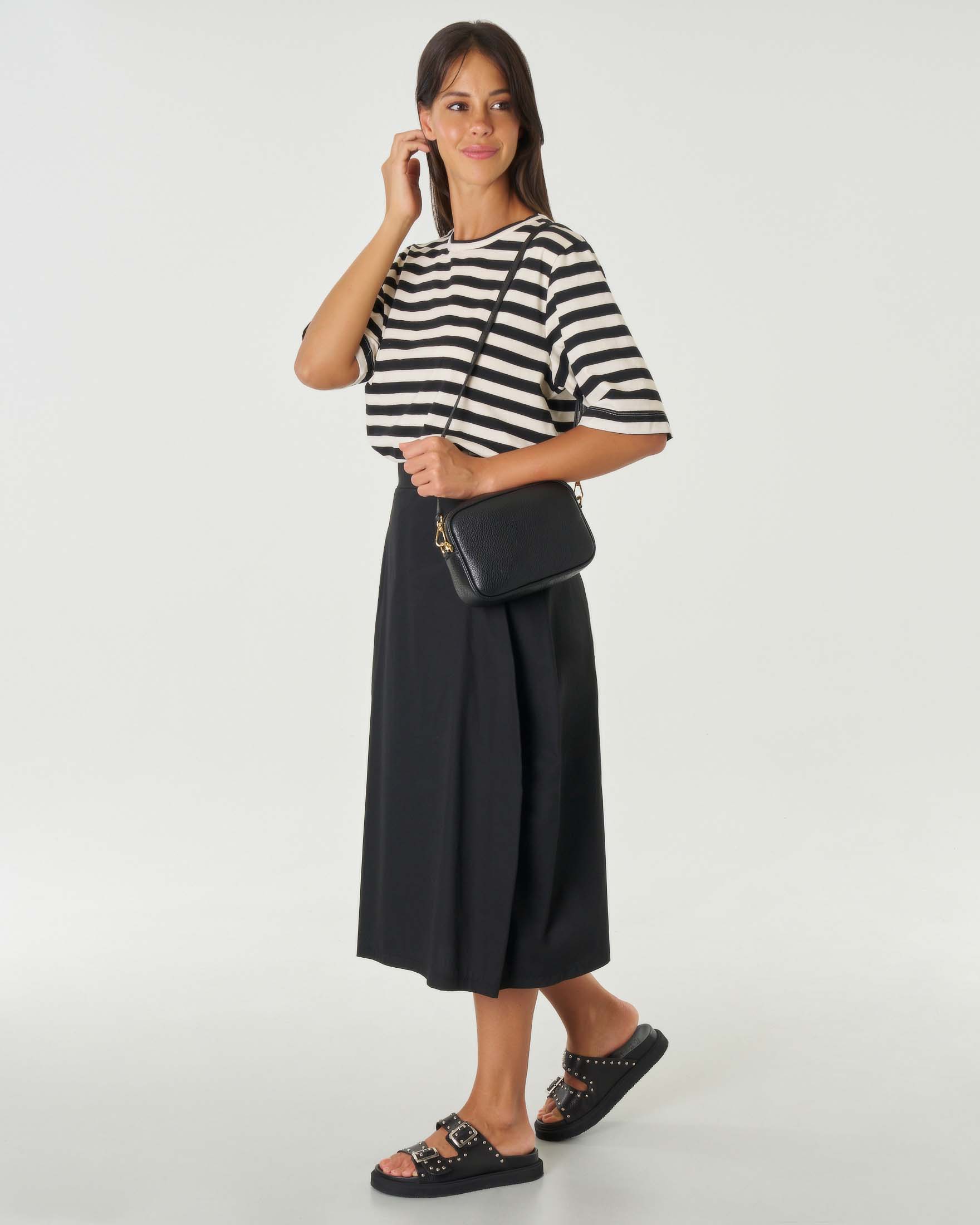 T-shirt a mezze maniche avorio a righe nere vestibilità boxy in cotone stretch