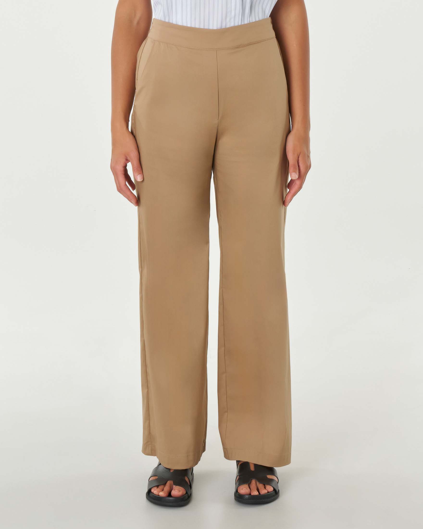 Pantaloni color sabbia a gamba dritta ampia in popeline con fascia