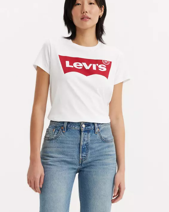 T-shirt girocollo bianca in puro cotone con maxi-logo batwig rosso stampato sul petto