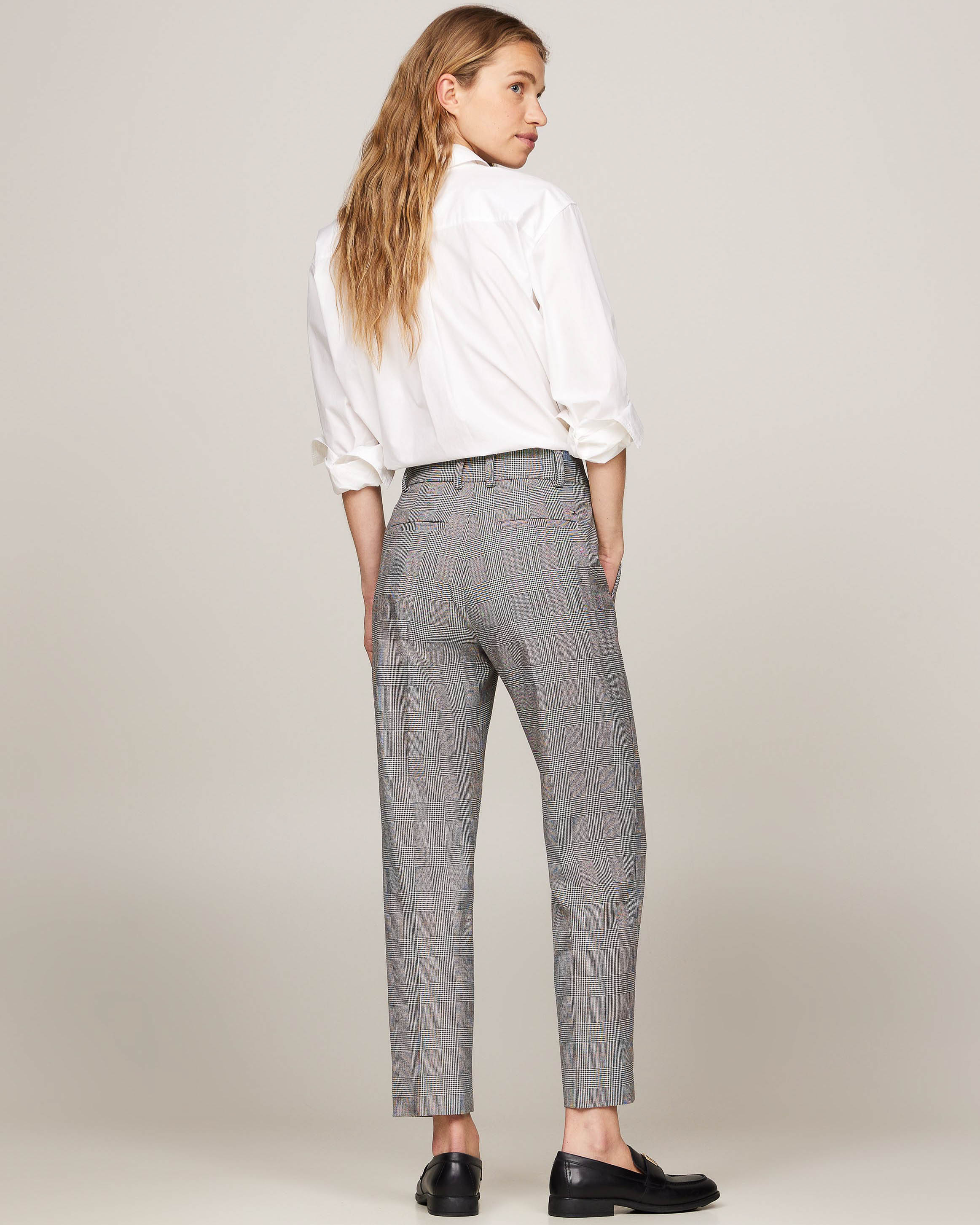 Pantaloni alla caviglia in misto viscosa stretch a fantasia Principe di Galles