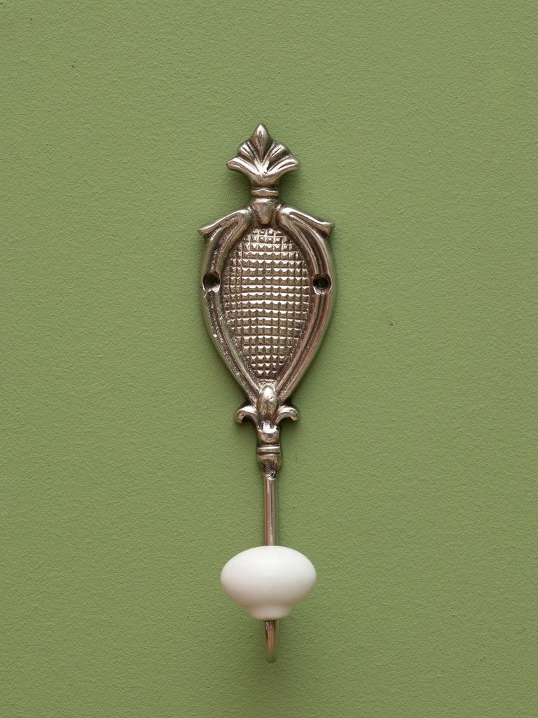 Gancio con Decoro Argentato e Pomello in Ceramica 4x4,5x17h