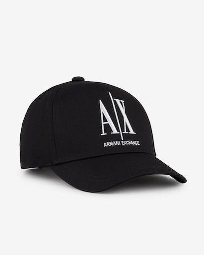 Cappellino nero a visiera in cotone con scritta logo bianca ricamata