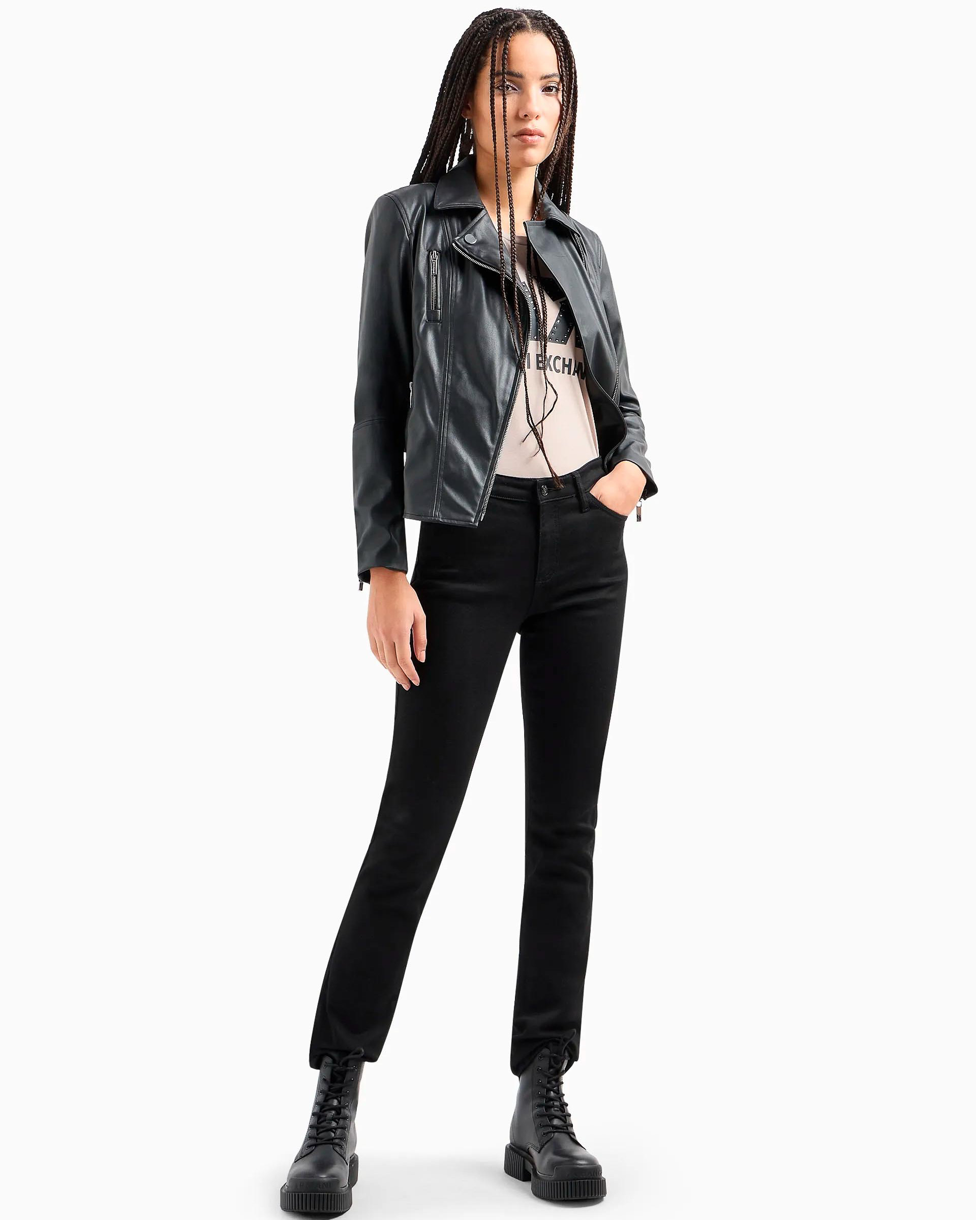 Giacca chiodo nero Armani Exchange in similpelle con incrocio frontale e cerniere image