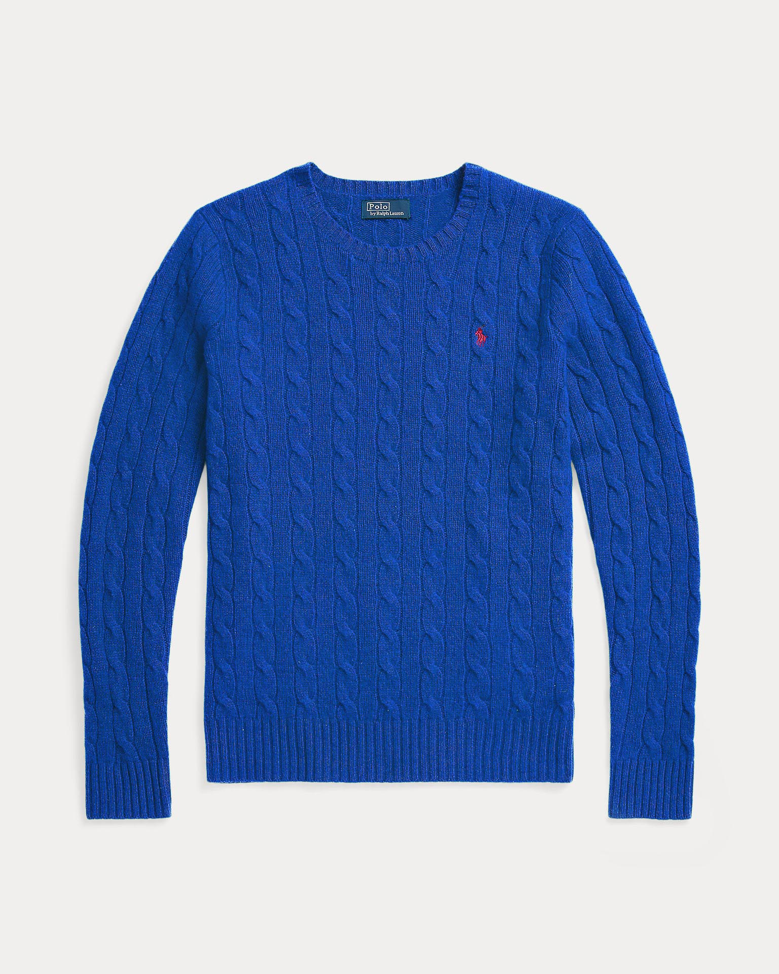 Maglia blu royal girocollo in lana e cashmere a trecce con logo