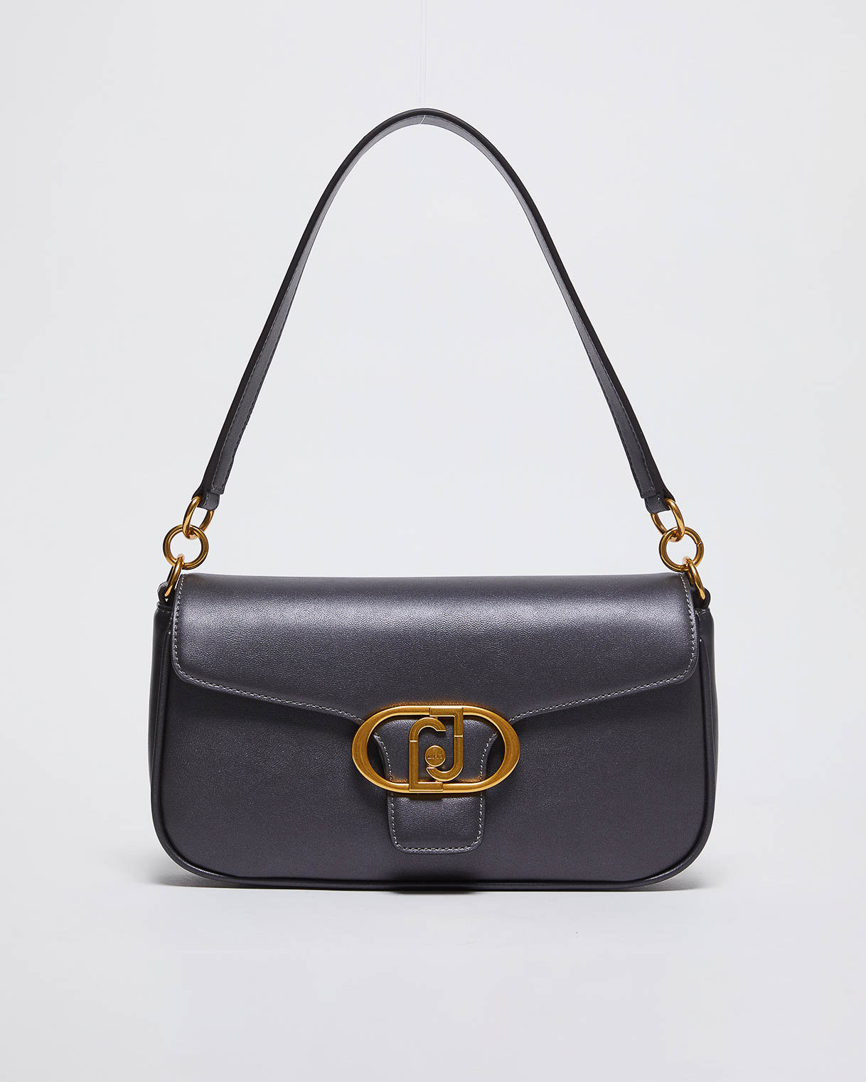 Borsa a spalla dalla linea allungata in similpelle liscia color canna di fucile con patta logata