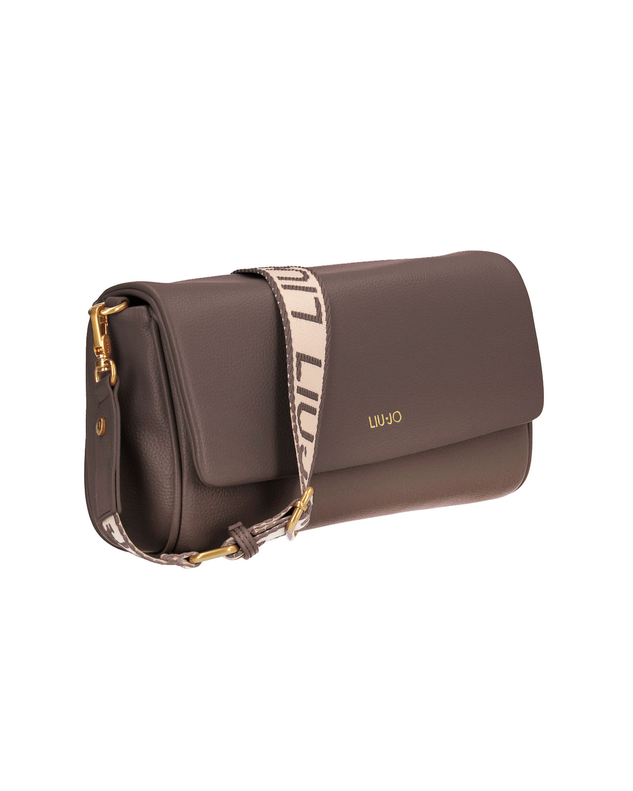 Borsa a tracolla marrone metallizzato dalla linea allungata con chiusura a patta e pochette a busta