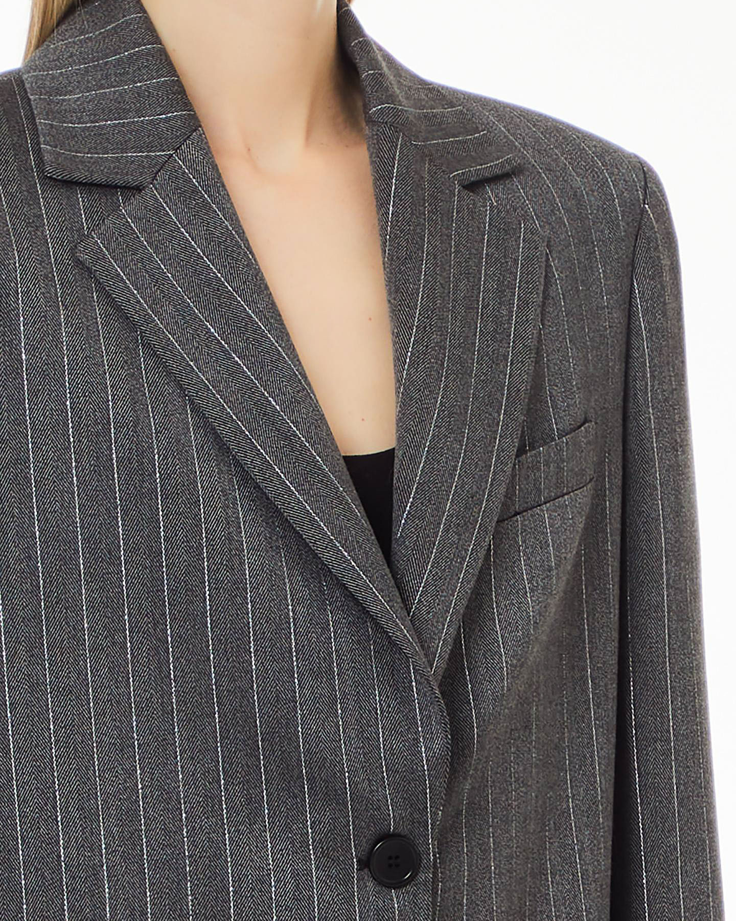 Blazer dalla linea oversize color antracite in tessuto gessato con righe in lurex image