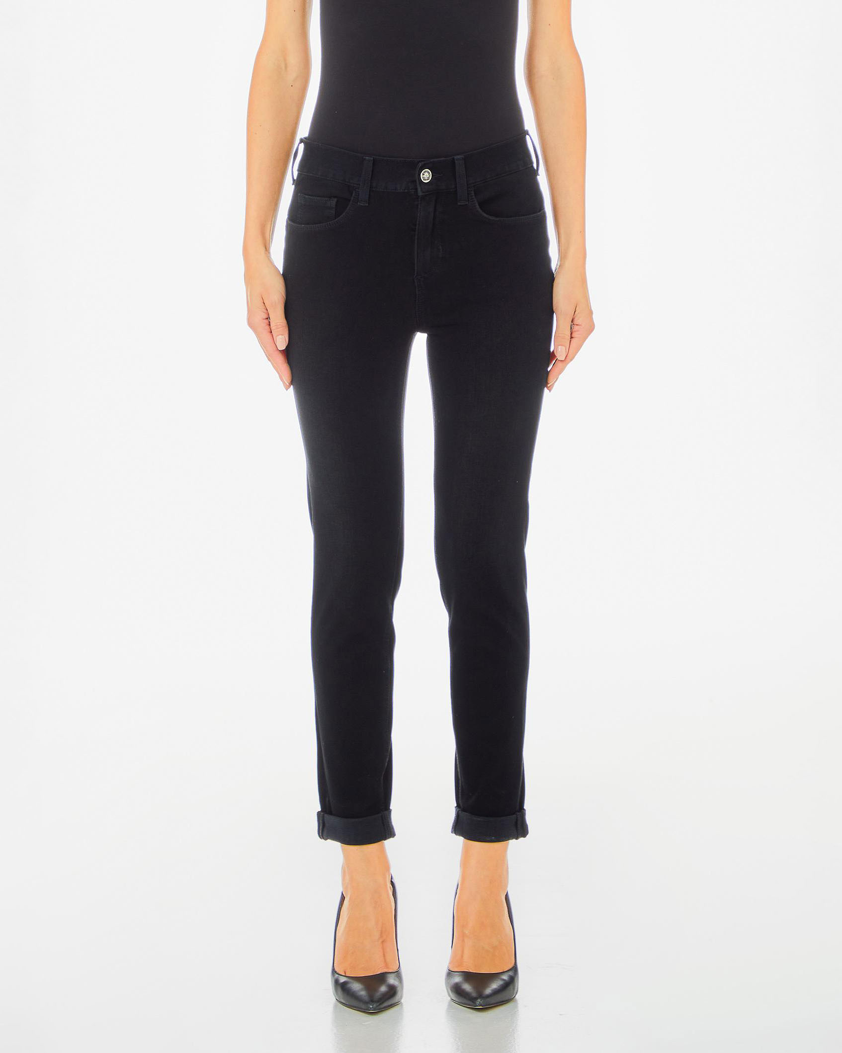 Jeans bottom up skinny in misto cotone stretch con risvolto al fondo