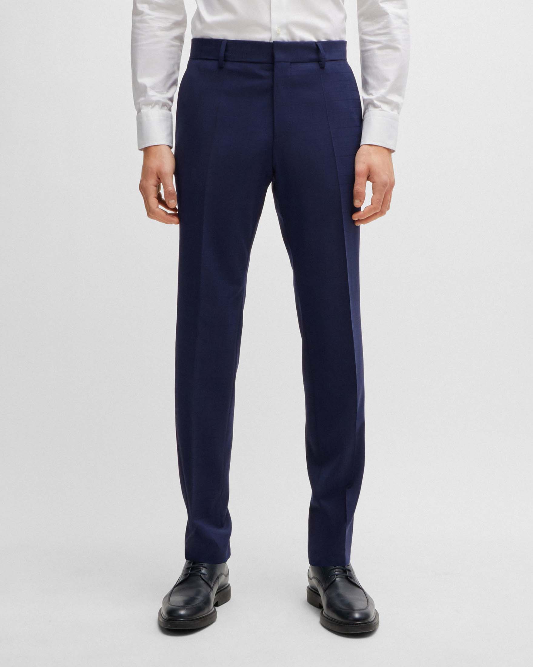 Abito Huge slim-fit blu indaco in tela di lana stretch principe di Galles con gilet