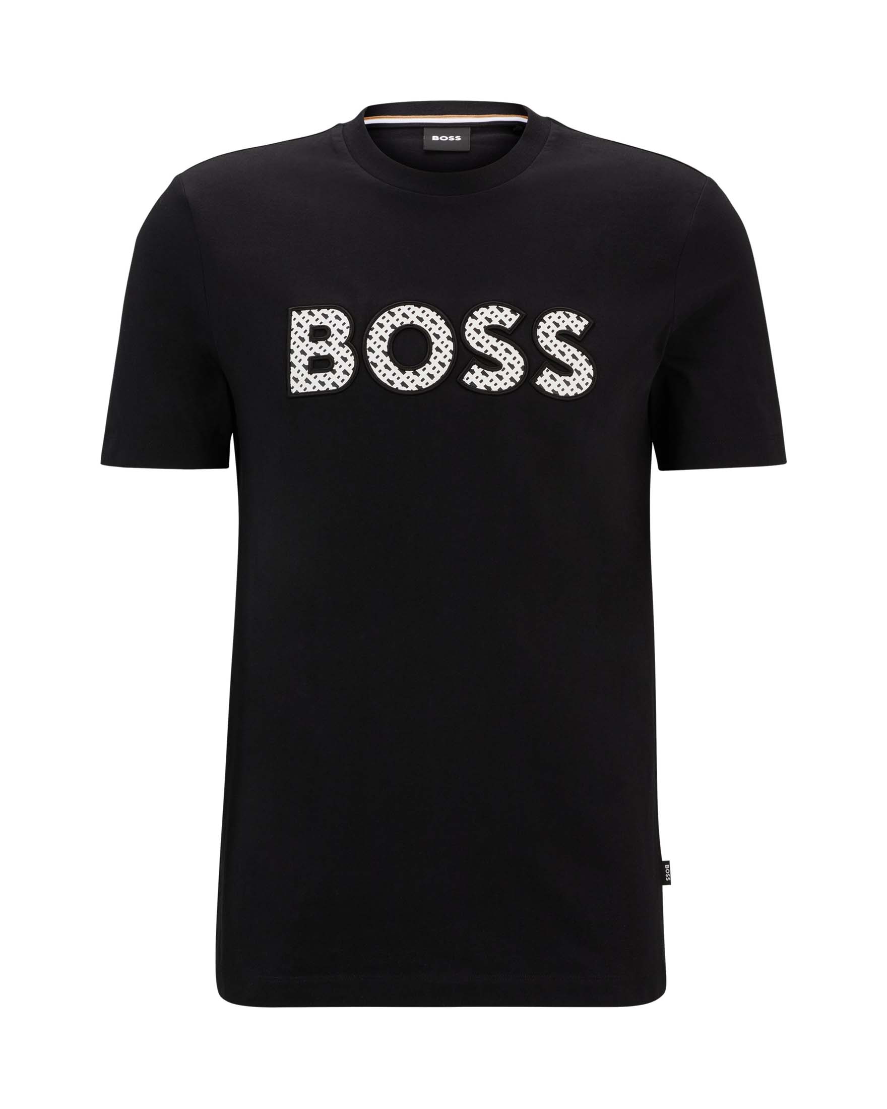 T-shirt nera mezza manica Thompson in puro cotone con logo ricamato sul petto