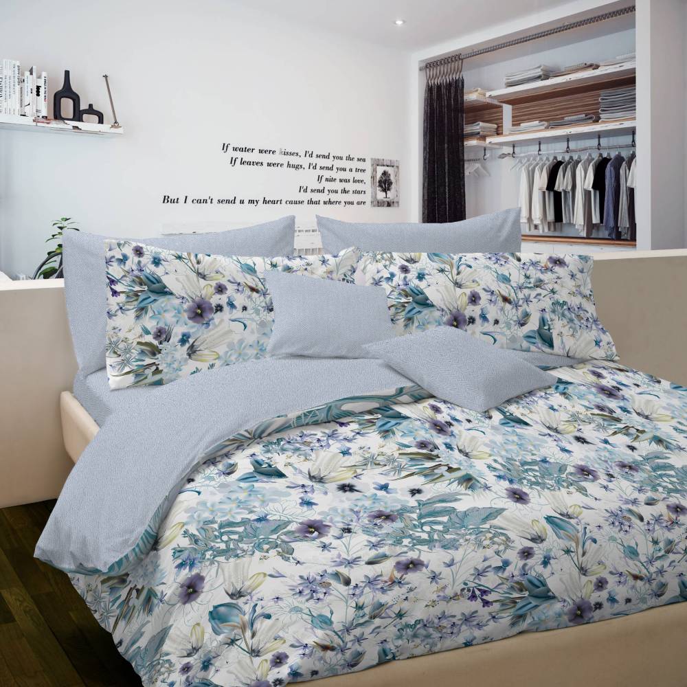 KASANOVA Parure Copripiumino Matrimoniale In Jersey Mélange Blu – 1 Sacco + 2 Federe, Morbido, Traspirante, Stile Moderno E Minimal