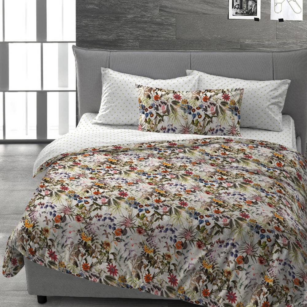 Sacco Copripiumino 100% Cotone BIANCHERIAWEB: Stampa Acquarello Floreale, Singolo 155x200 Cm, Made In Italy