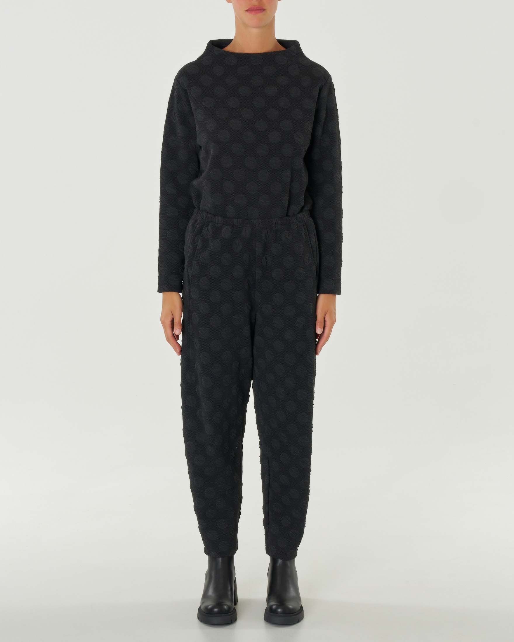 Pantaloni balloon color antracite di tessuto jacquard con motivo a maxi pois