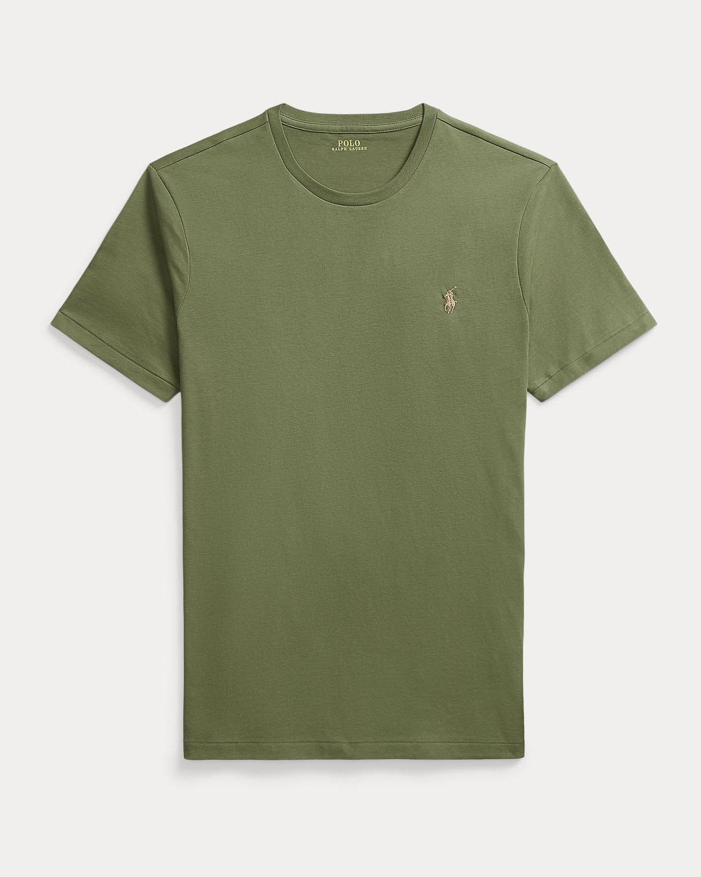 T-shirt Polo Ralph Lauren verde militare custom slim-fit in puro cotone con logo pony ricamato sul petto