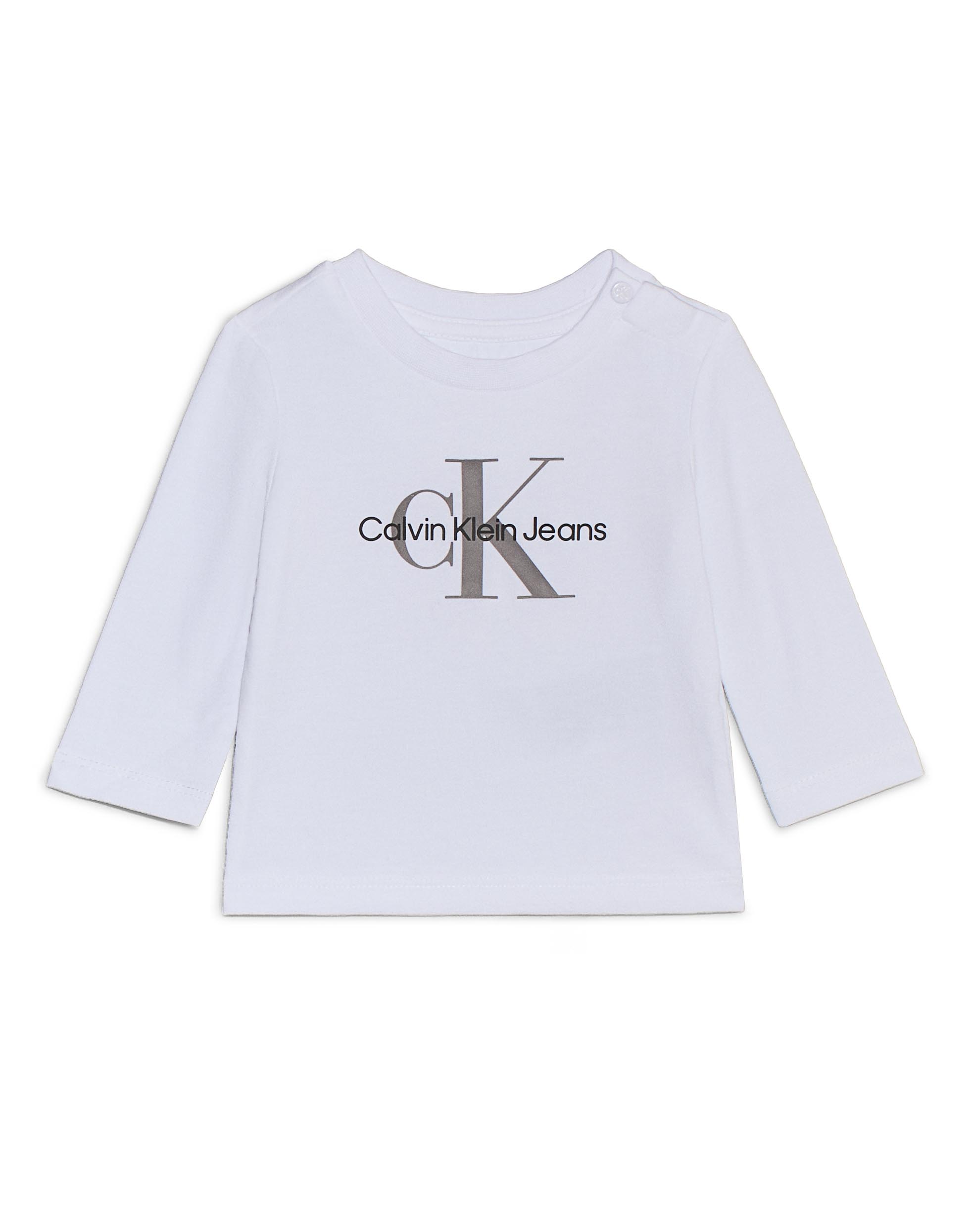 T-shirt Calvin Klein bianca in cotone stretch a maniche lunghe logata