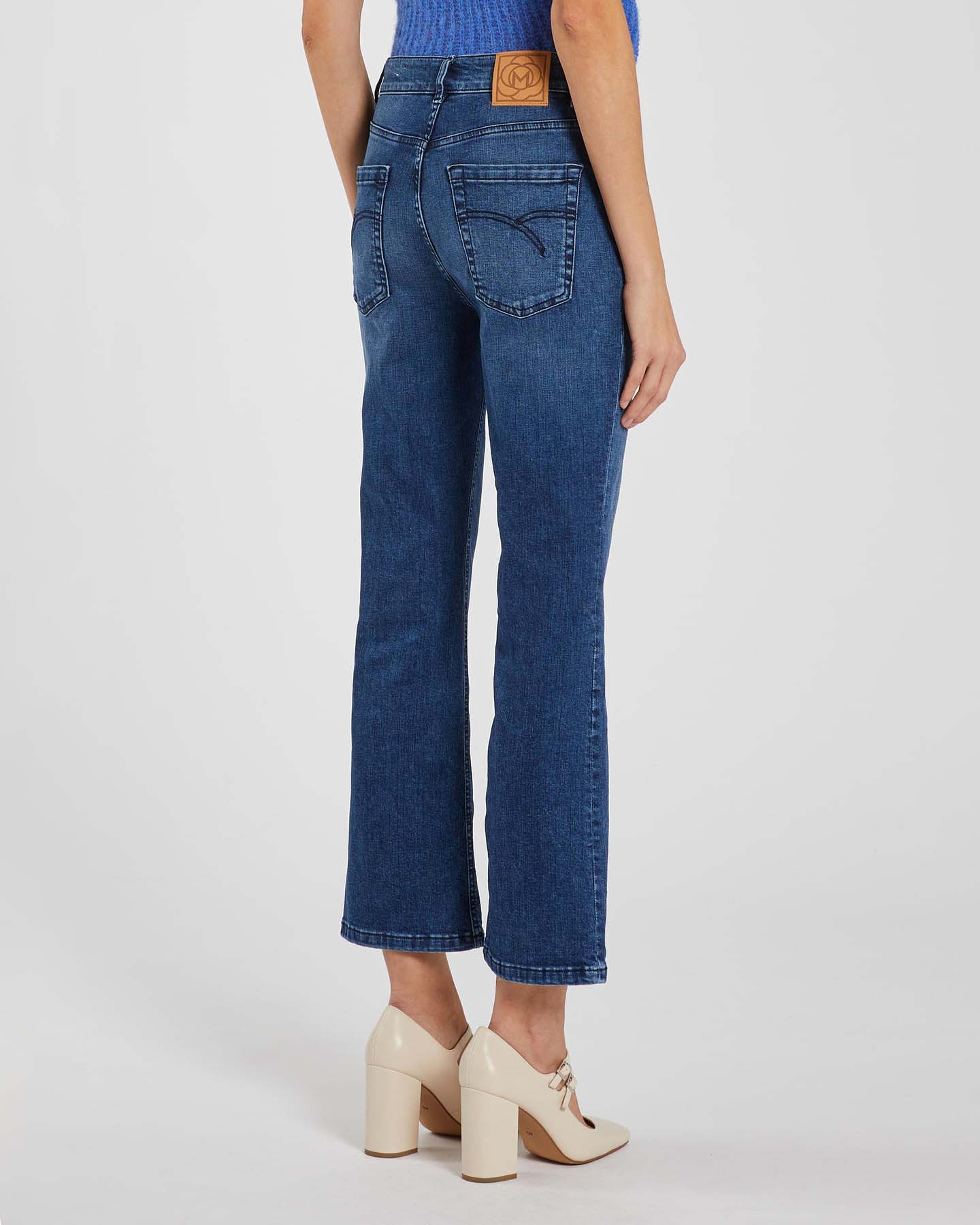 Jeans cropped flare blu stone washed in cotone stretch image