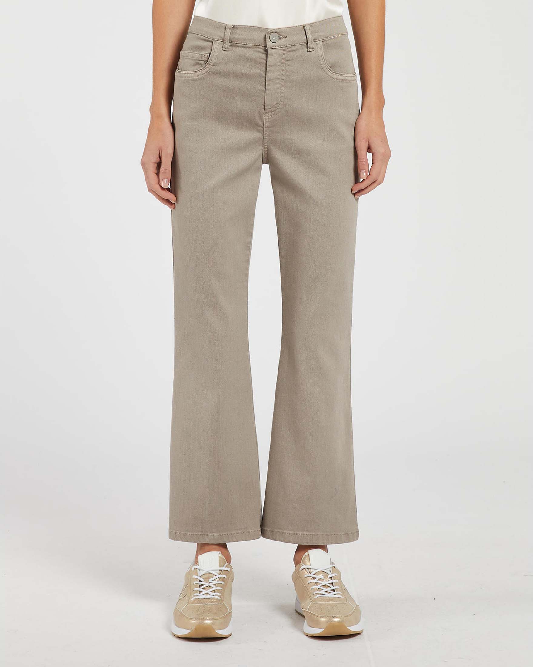 Pantaloni color tortora a trombetta in cotone e lyocell Linea MONOCHROME