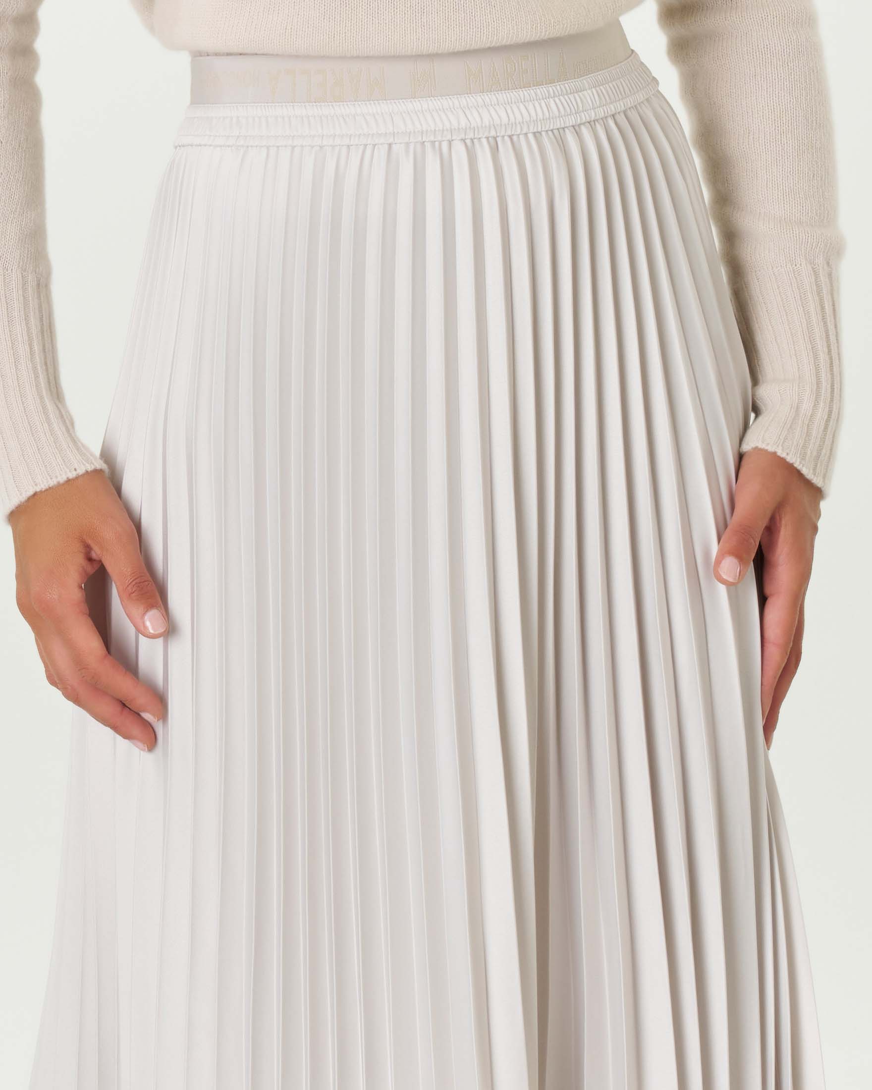 Gonna midi bianca plisse effetto raso con fascia elasticizzata logata Linea MONOCHROME