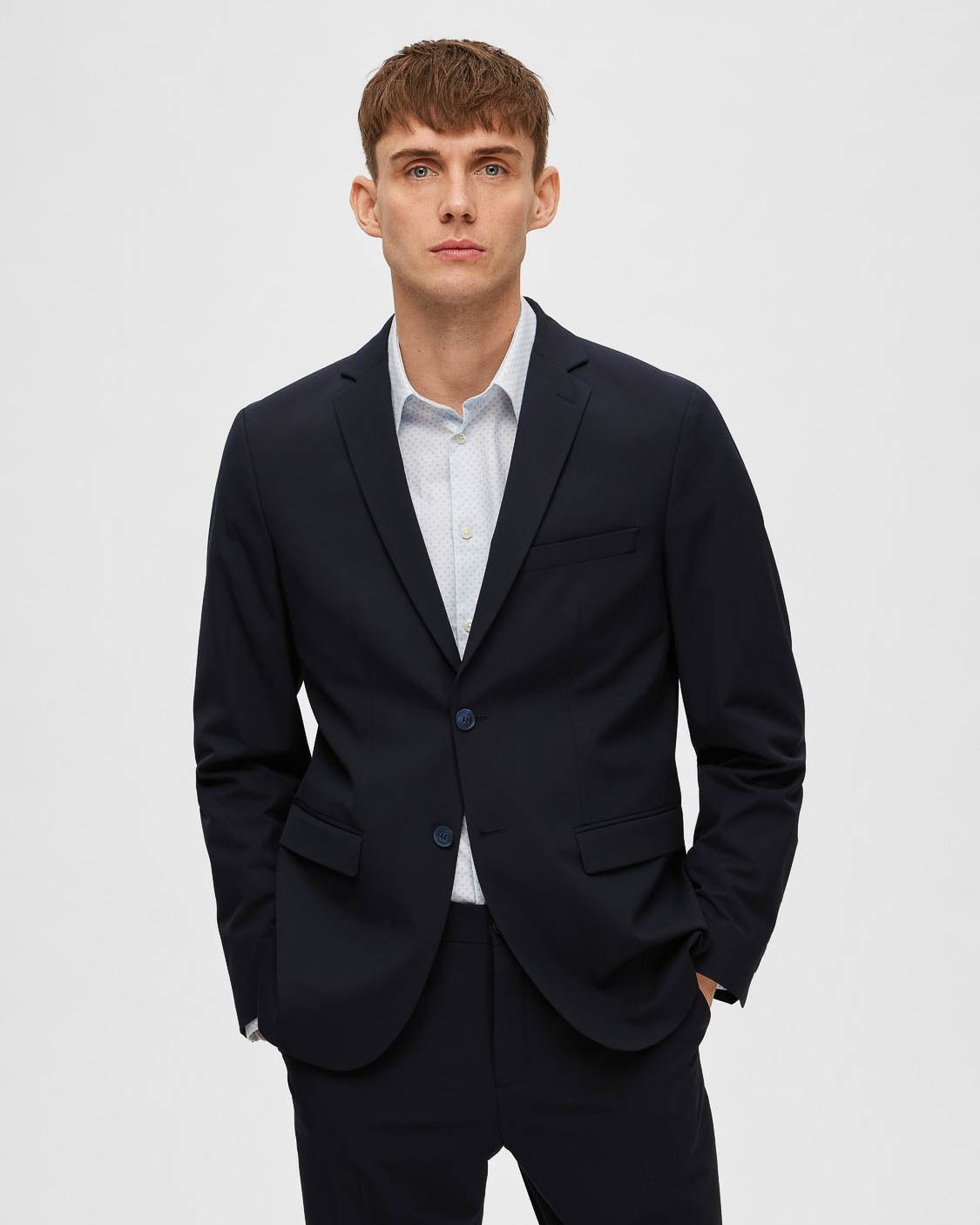 Blazer Selected Homme nero in tela di misto viscosa stretch con chiusura monopetto