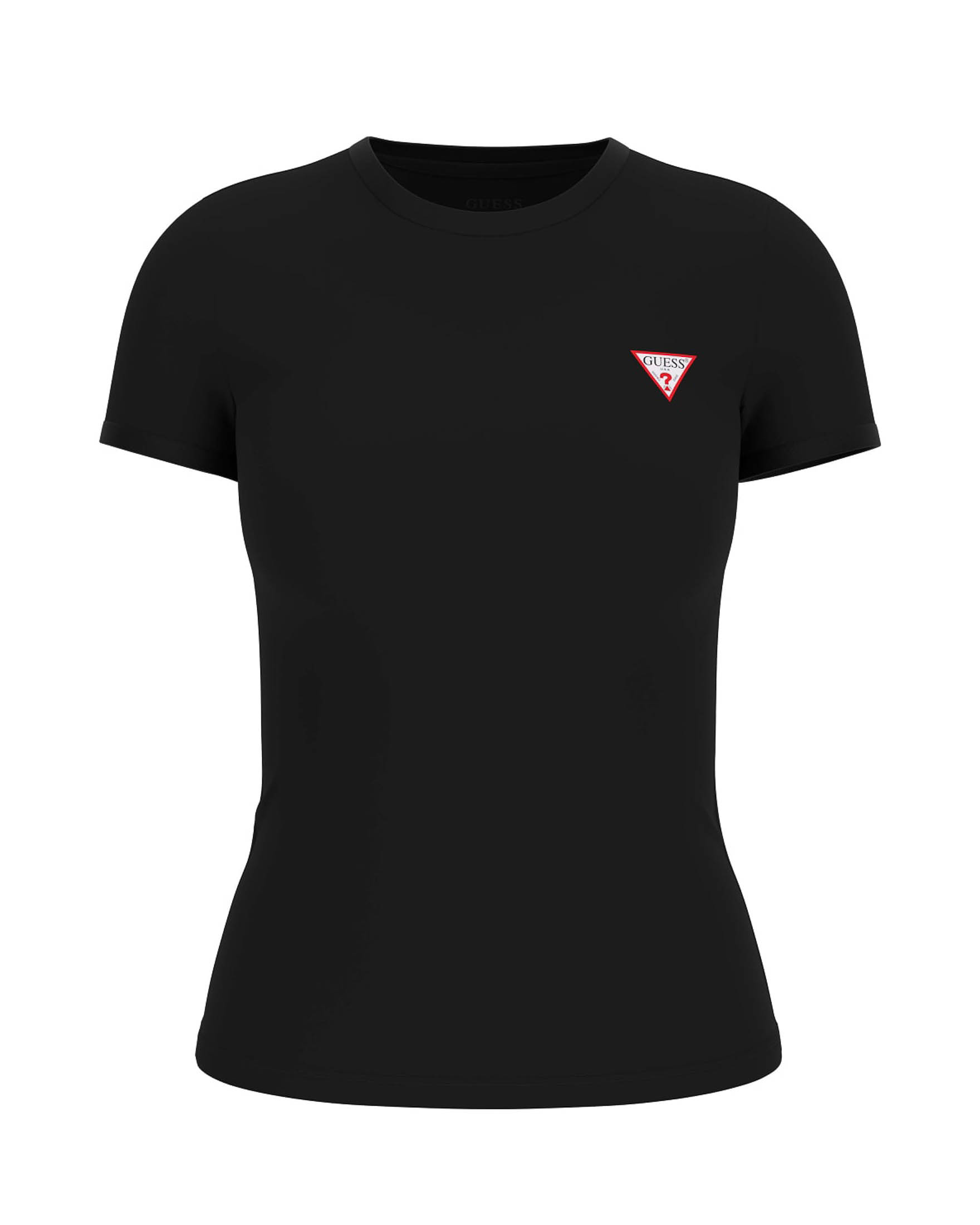T shirt nera in cotone stretch a maniche corte con micrologo sul petto