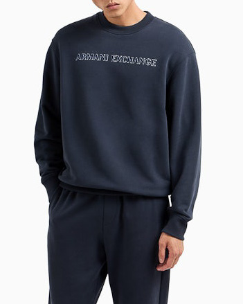 Felpa blu girocollo relaxed-fit con logo scritta sul petto