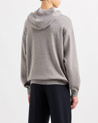 Maglia grigia relaxed-fit con cappuccio e logo scritta jacquard image