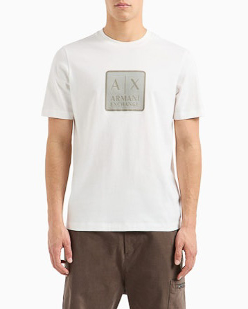 T-shirt bianca mezza manica con logo box centrale sul petto
