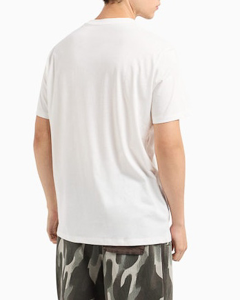 T-shirt bianca mezza manica con tab logo in fantasia astratta multicolor image